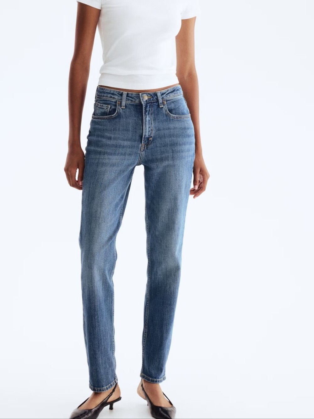 H&M High-Rise Slim Jeans in Denim Blue Size 14 (Runs Like A 12)